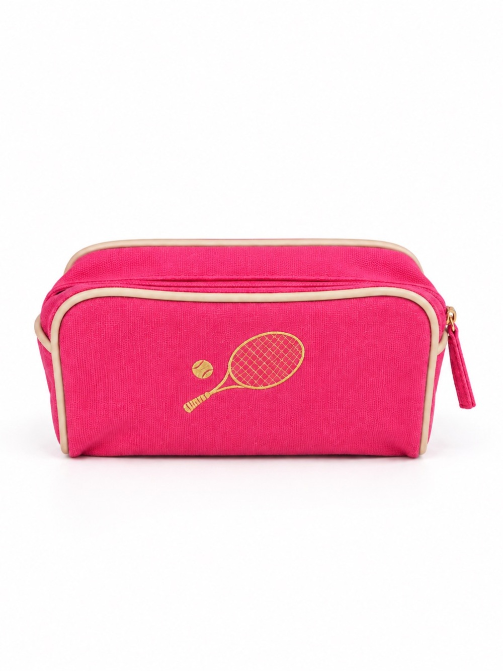 Spartina 449 Pink Tennis Racket Cosmetic Pouch Bag Gold Embroidery